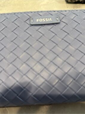 Fossil Woven Leather Wallet in Light Blue